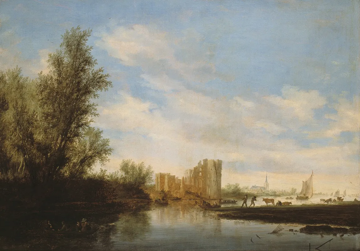 Riviergezicht Met Ruine by Salomon van Ruysdael - Canvas Print