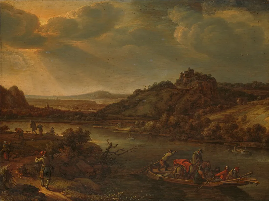 Riviergezicht Met Veerpont by Herman Saftleven - Canvas Print