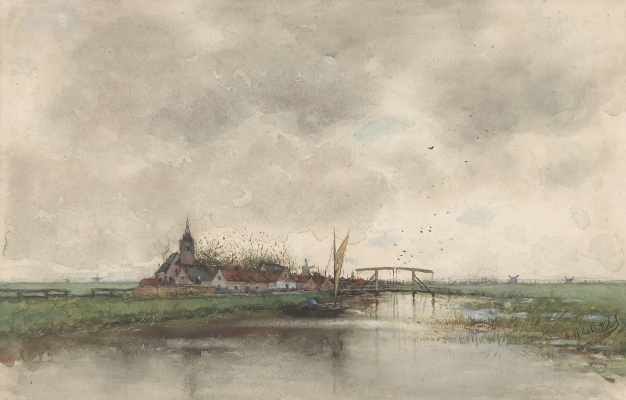Rivierlandschap Met Gezicht Op Een Dorp by Fredericus Jacobus van Rossum du Chattel - Canvas Print