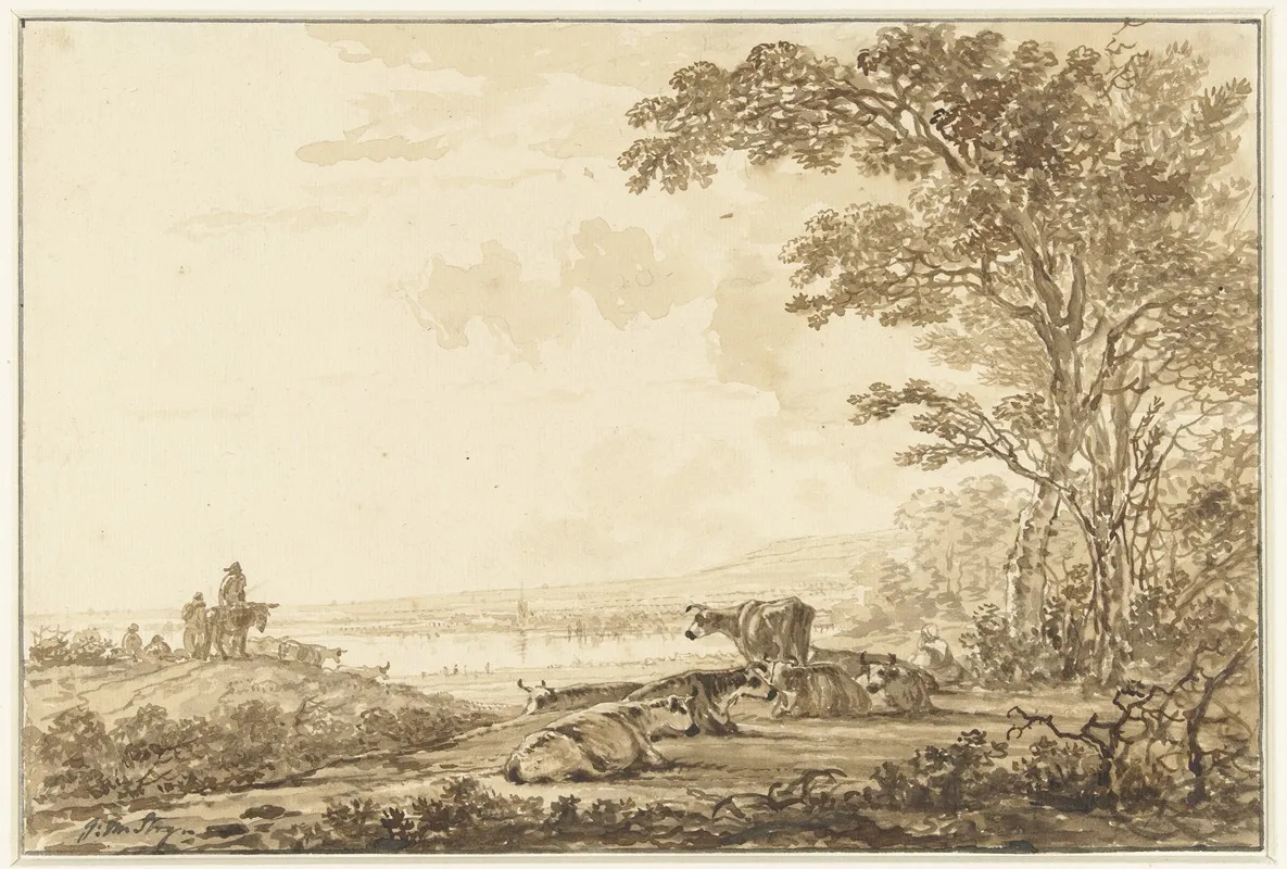 Rivierlandschap Met Rustend Vee by Jacob van Strij - Canvas Print