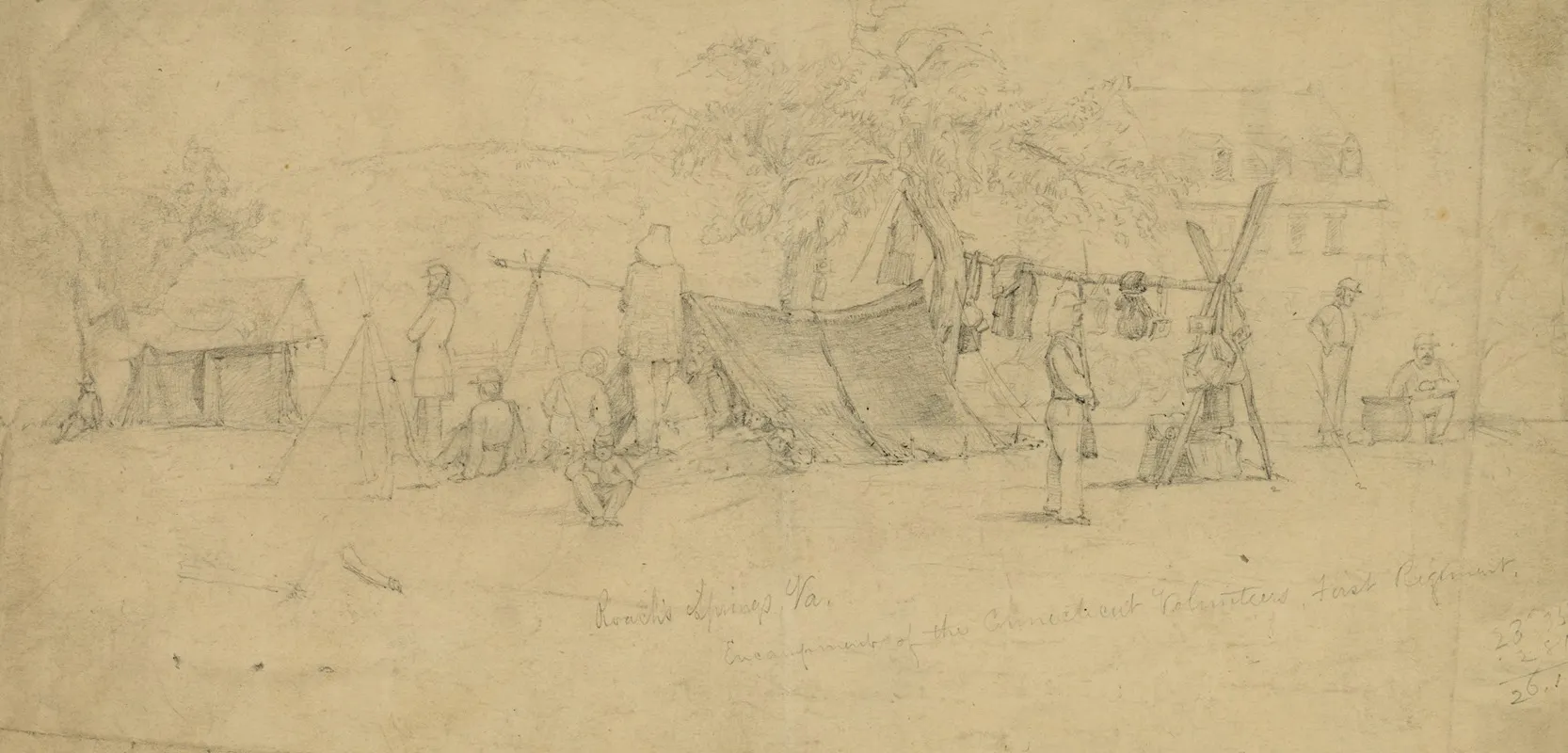 Roachs Springs Va Encampment Of The Connecticut Volunteers First Regiment by John R. Chapin - Canvas Print