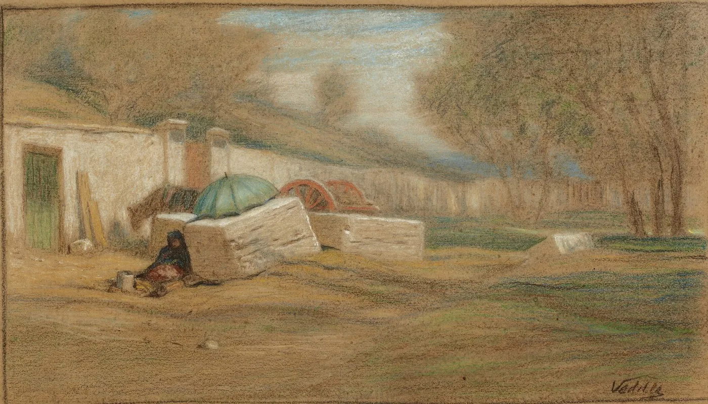 Roadside Figure And Umbrella by Elihu Vedder - Canvas Print