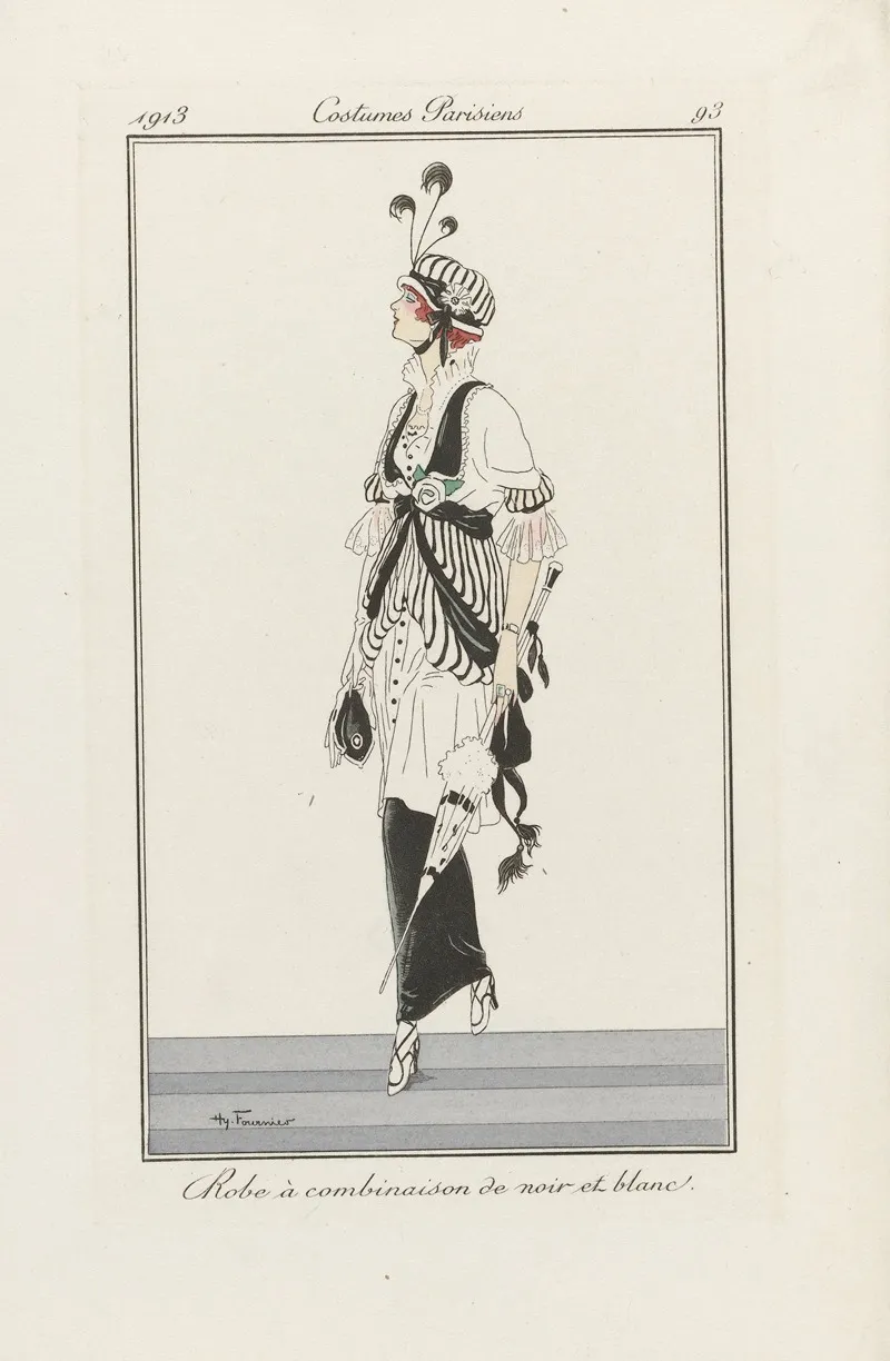 Robe A Combinaison De Noir Et Blanc by Hy. Fournier - Canvas Print