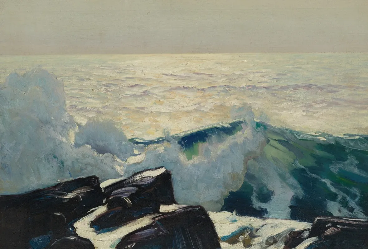 Rocky Coast And Sea by Frederick Judd Waugh - Canvas Print