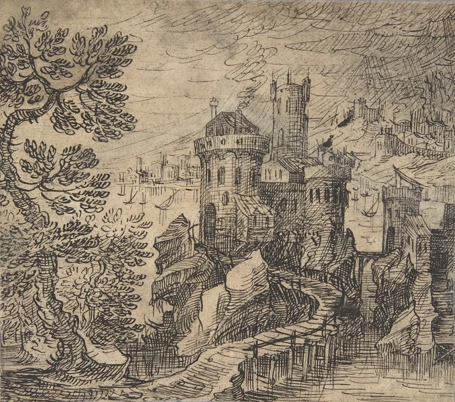 Rocky Landscape With A Castle And Bridge by Hermann Weyer - Canvas Print