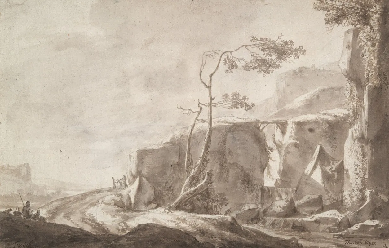 Rocky Landscape With A Stream by Thomas Wijck - Canvas Print