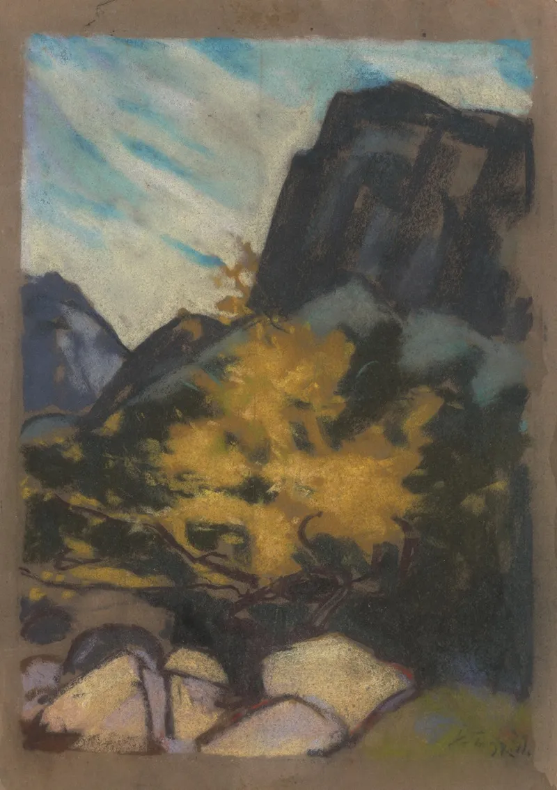 Rocky Landscape With A Yellow Tree