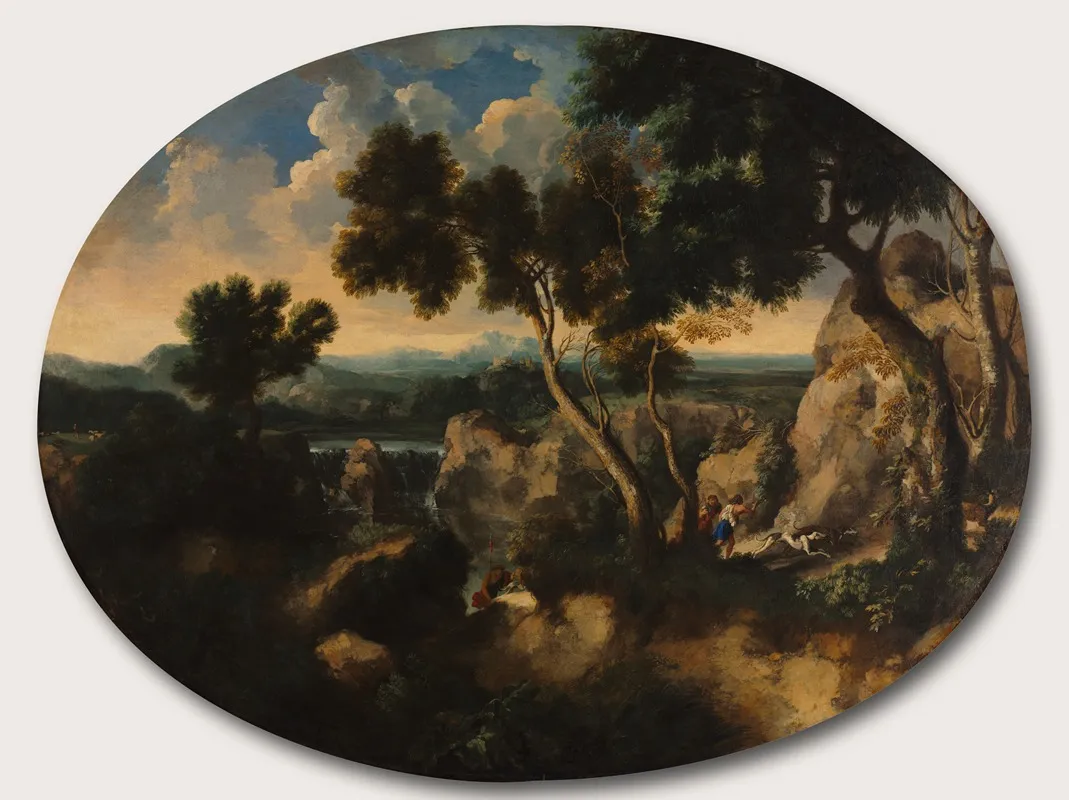 Rocky Landscape With Hunters