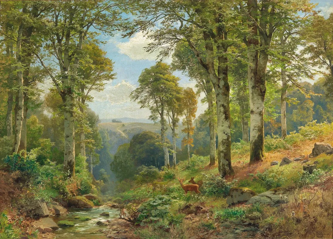 Roe Deer By A Stream by Heinrich Böhmer - Canvas Print