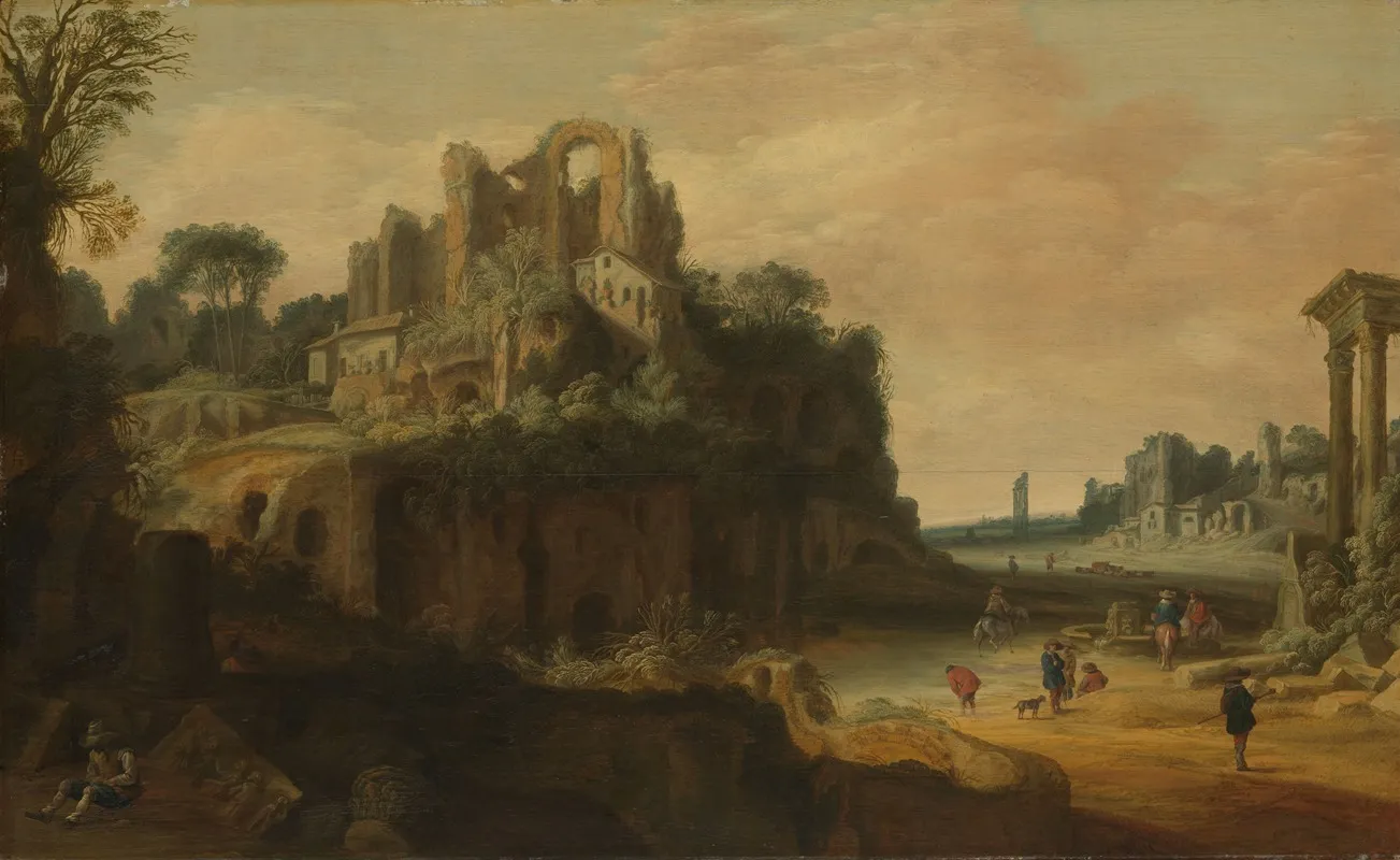 Roman Landscape With Ruins by Pieter Anthonisz. van Groenewegen - Canvas Print
