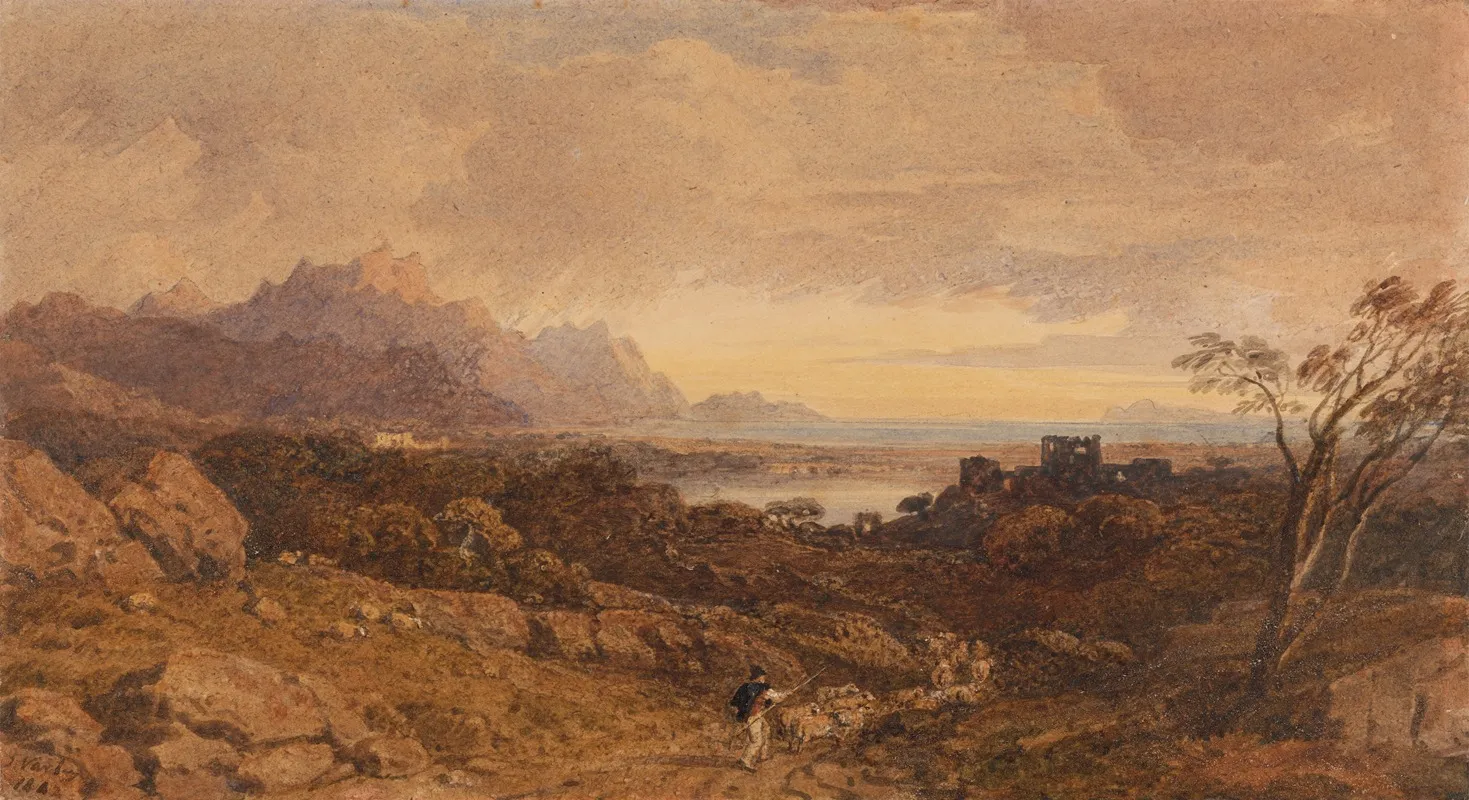 Romantic Landscape With Distant Mountains by John Varley - Canvas Print