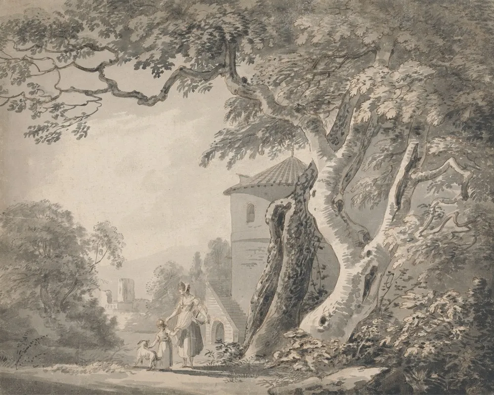 Romantic Landscape With Figures And A Dog