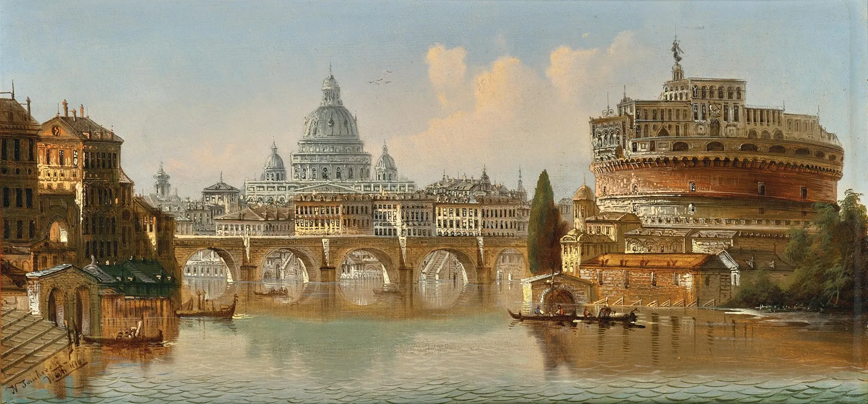 Rome A View Of Castel Santangelo And St Peter by Johann Wilhelm Jankowski - Canvas Print