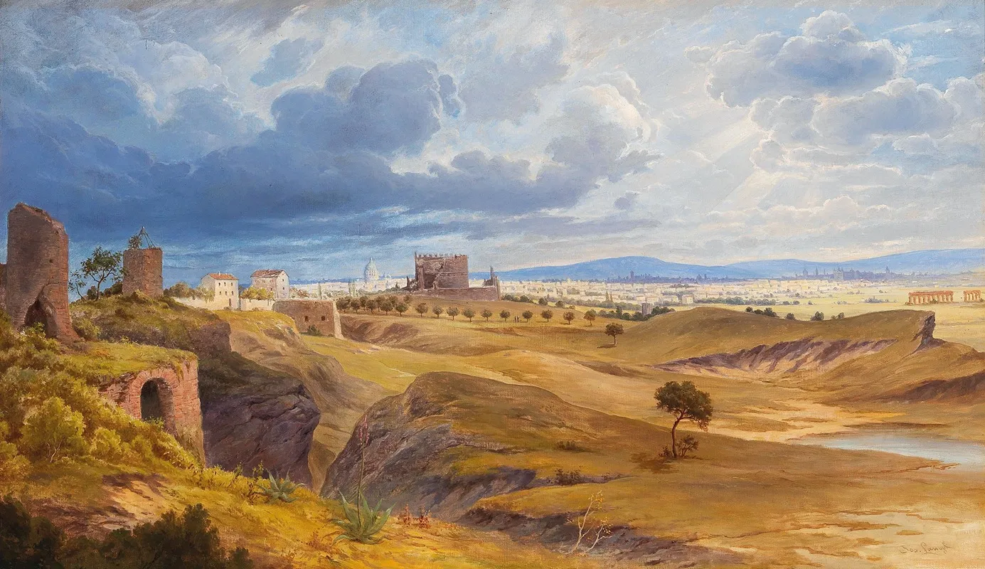 Rome As Seen From The Via Appia by Josef Langl - Canvas Print