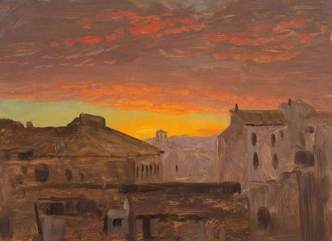 Rome Rooftops At Sunset by Frederic Edwin Church - Canvas Print