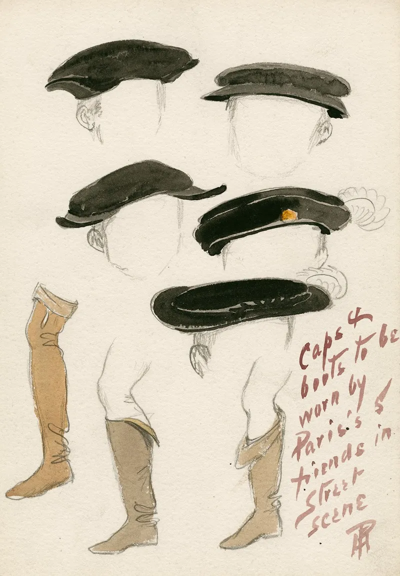 Romeo And Juliet Costume Designs Caps And Boots Worn By Pariss Friends by Percy Anderson - Canvas Print