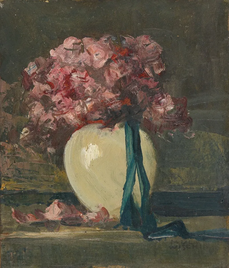 Rosa Blumen In Weiser Vase