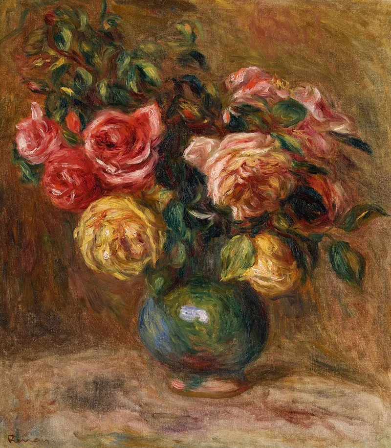 Roses Dans Un Vase Vert