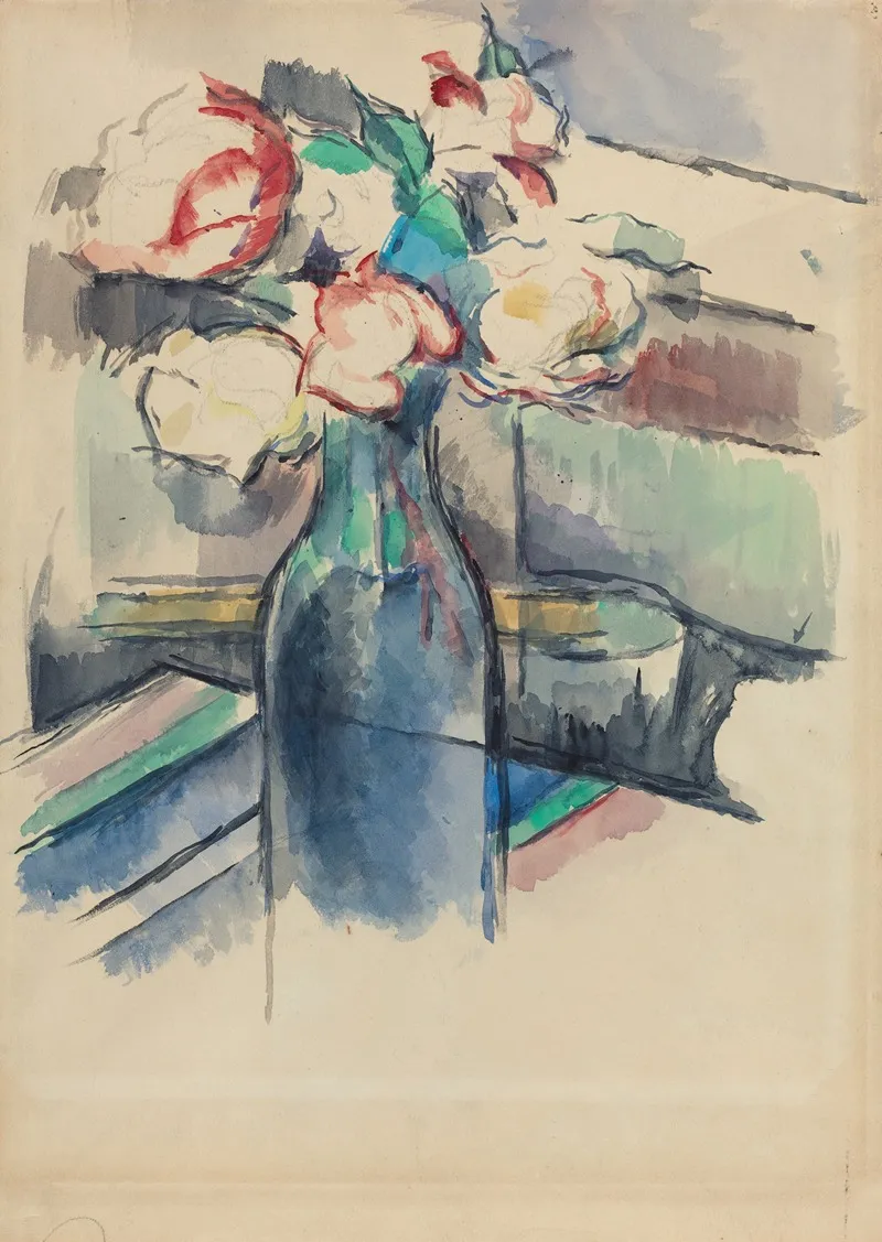 Roses In A Bottle Recto 2 by Paul Cézanne - Canvas Print