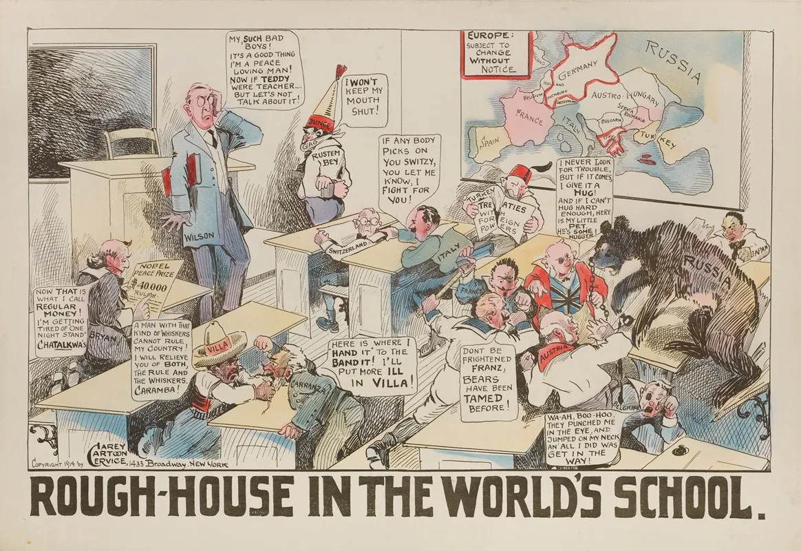Rough House In The Worlds School by Carey Cartoon Service - Canvas Print