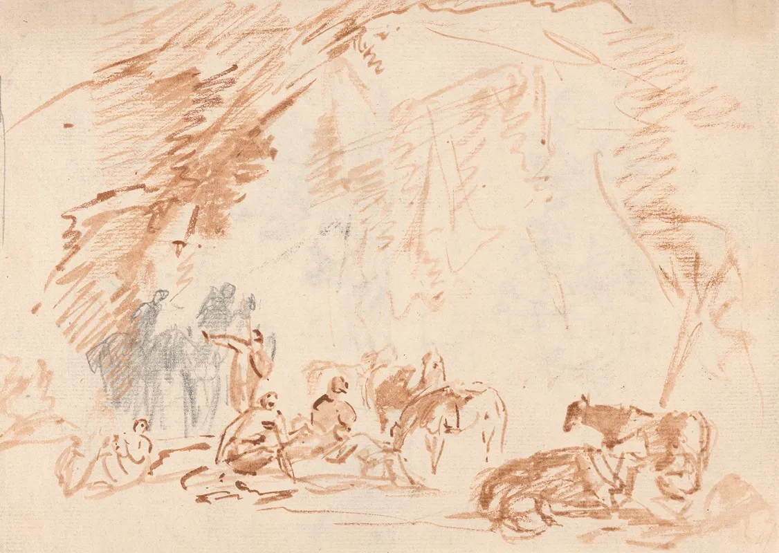 Rough Sketch Of Figures And Horses