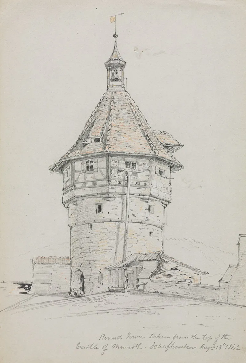 Round Tower Castle Of Munoth Schafhausen Switzerland by John William Casilear - Canvas Print