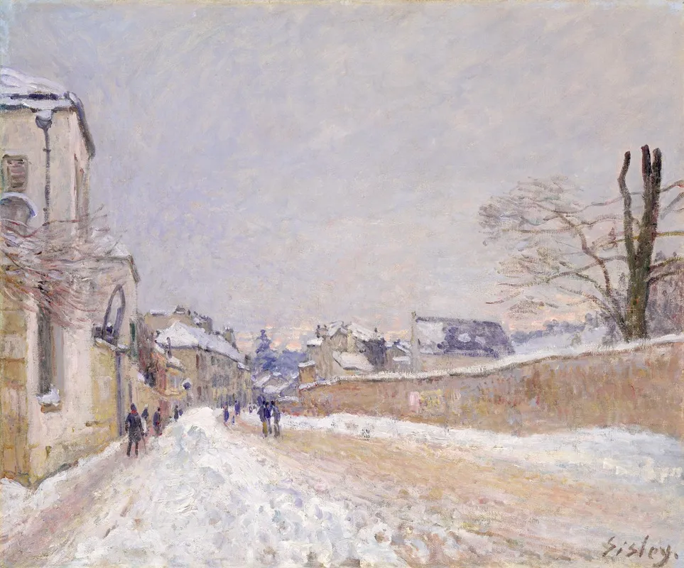 Rue Eugene Moussoir At Moret Winter by Alfred Sisley - Canvas Print
