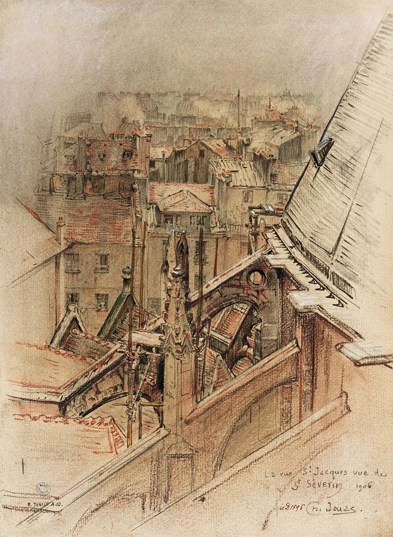 Rue Saint Jacques 1906 Vue Du Haut De Leglise Saint Severin by Charles Jouas - Canvas Print