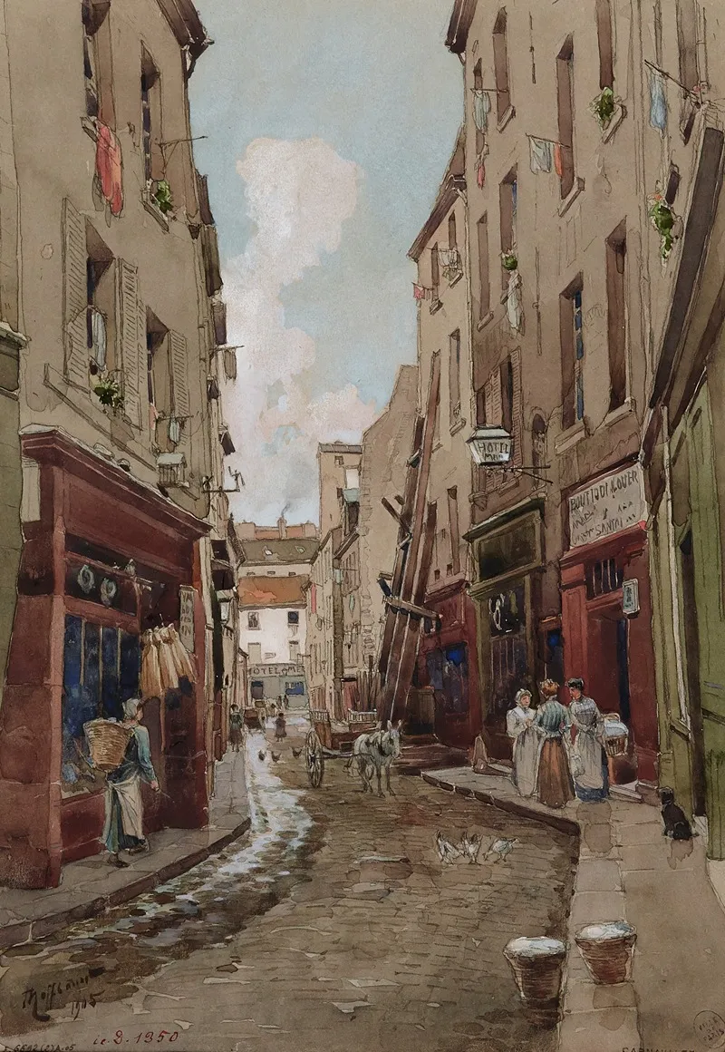 Rue Saint Medard En 1905 En Direction De La Rue Mouffetard by Fédor Hoffbauer - Canvas Print