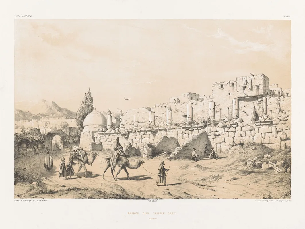 Ruines Dun Temple Grec Kingavar by Eugène Flandin - Canvas Print