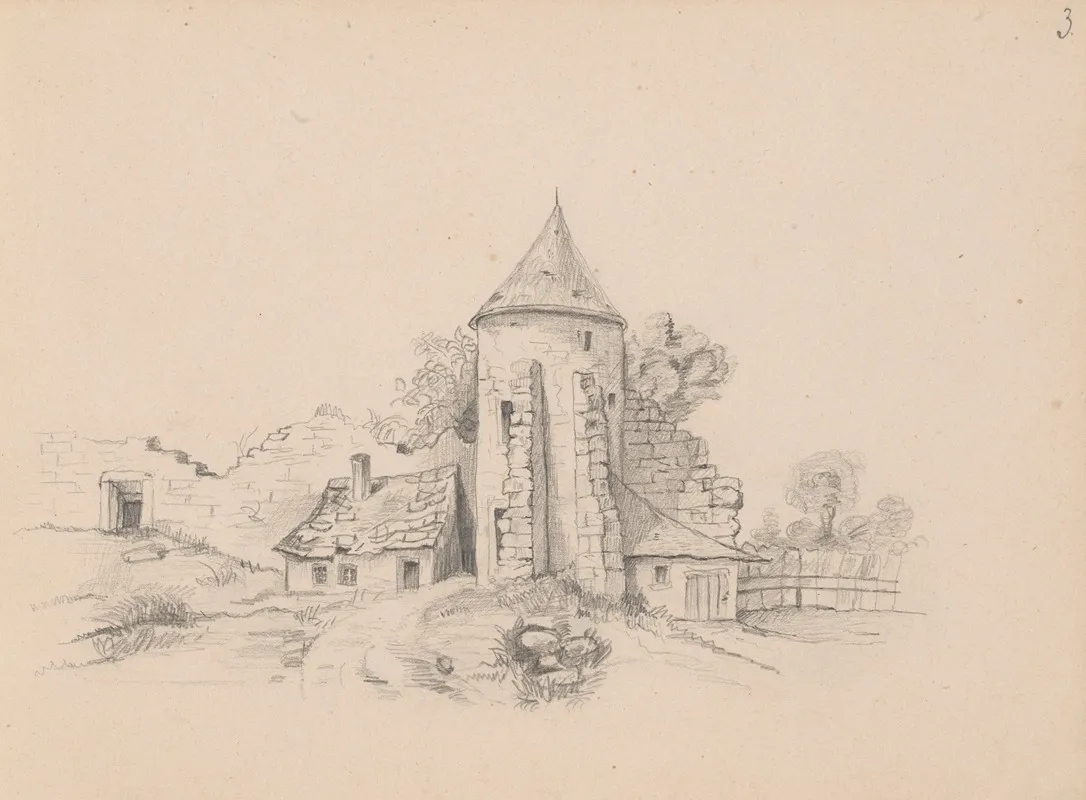 Ruins Of A Castle Wall With Tower