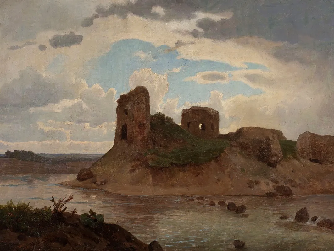 Ruins Of The Bobrowniki Castle By The Vistula River by Wojciech Gerson - Canvas Print