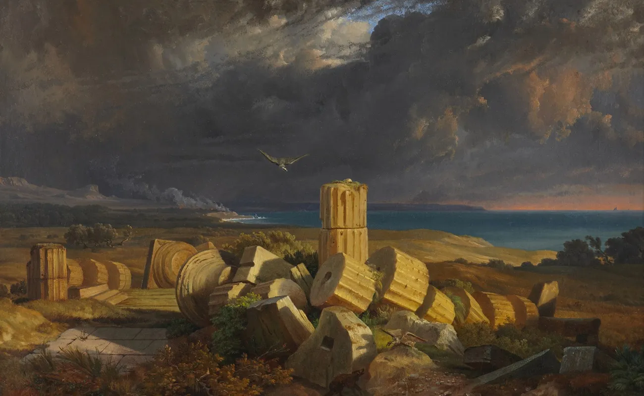 Ruins Of The Temple Of Hera At Selinunte by Friedrich von Nerly - Canvas Print