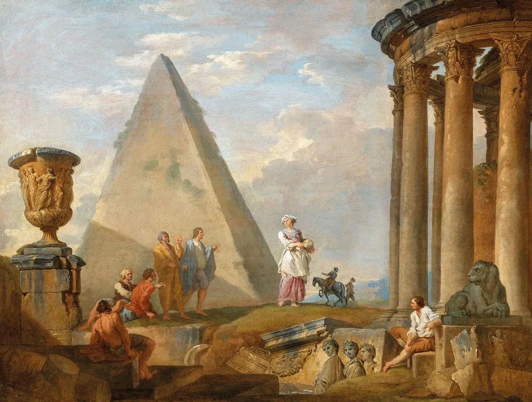 Ruins With A Woman Preaching by Giovanni Paolo Panini - Canvas Print