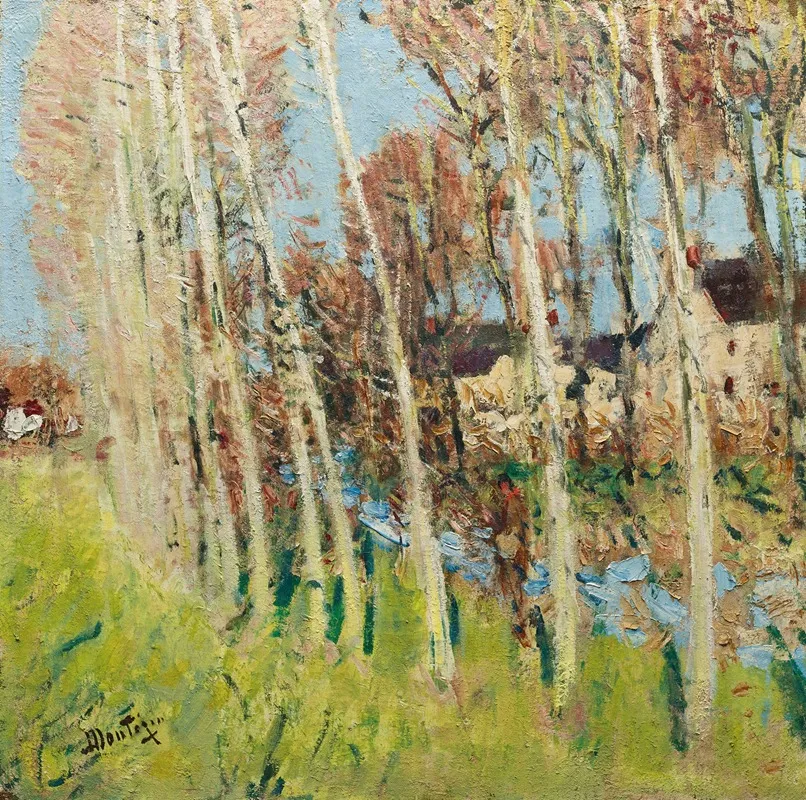 Ruisseau Borde De Peupliers by Pierre-Eugène Montézin - Canvas Print