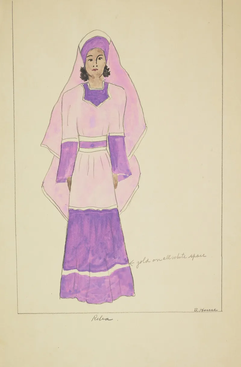 Run Little Chillun Reba Purple Gown With Gold Lines Long Purple Veiled Cap by B. House - Canvas Print