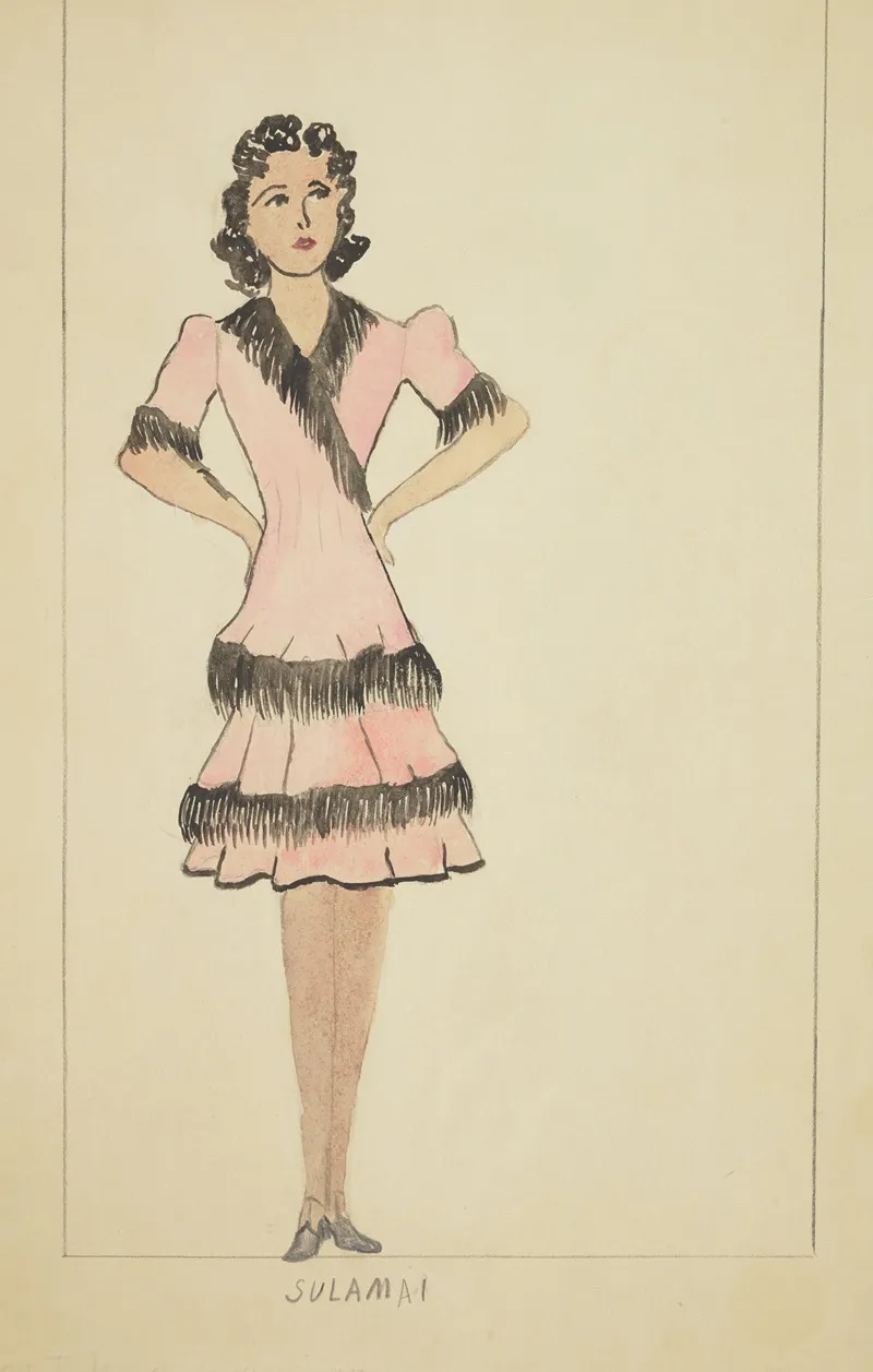 Run Little Chillun Sulami Pink Dress With Black Fringes by B. House - Canvas Print