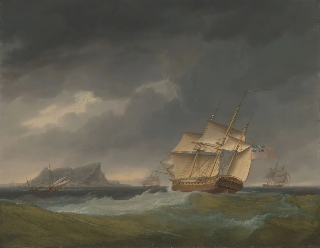 Running Into Stormy Weather Off Gibraltar by Thomas Whitcombe - Canvas Print