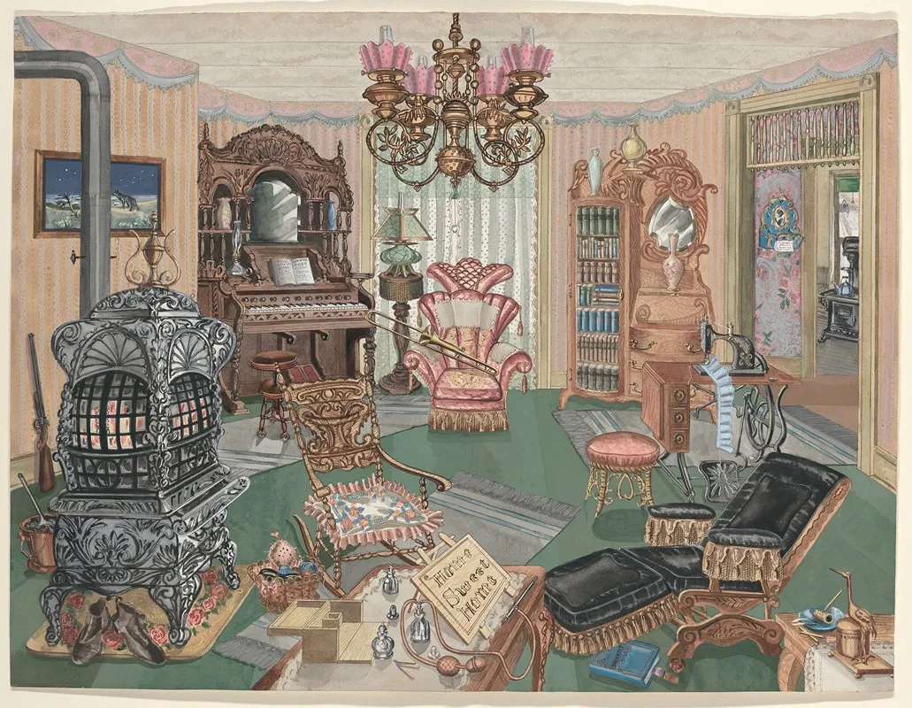 Rural Sitting Room 1900 by Perkins Harnly - Canvas Print