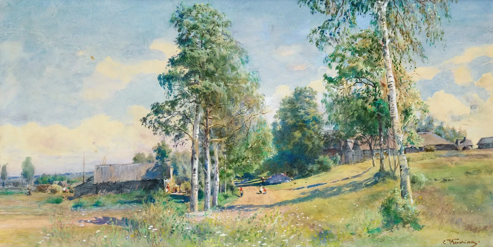 Russian Village In Spring by Konstantin Egorovich Makovsky - Canvas Print