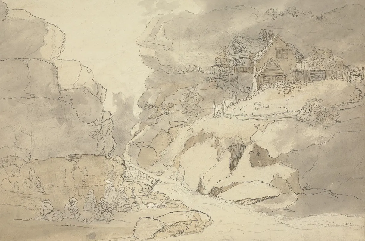 Rustics And Cottages By A River by Joseph Farington - Canvas Print