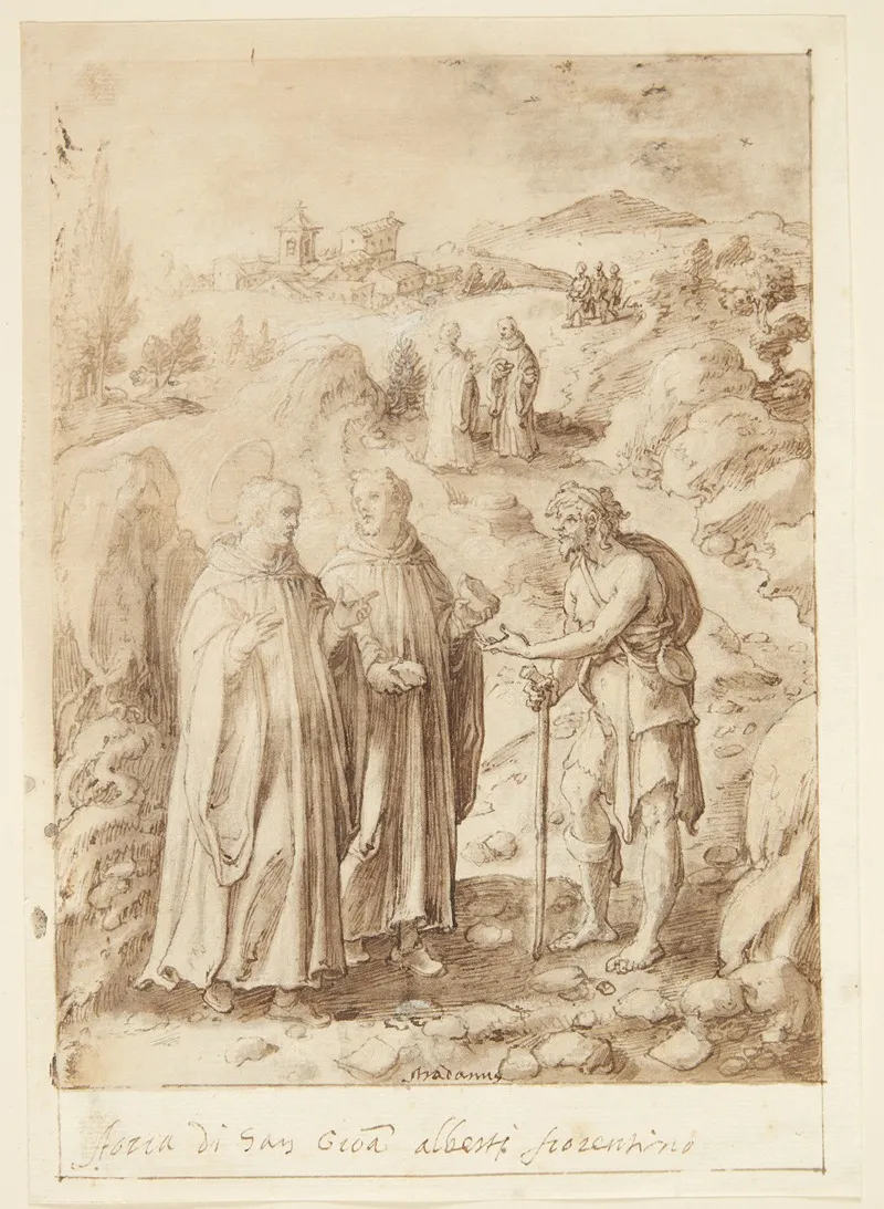 S Giovanni Alberti Fiorentinos Historie Helgenen Og Den Ledsagende Munk Giver En Tigger Deres Sidste Brod