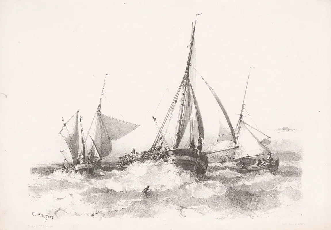 Sailboats Between Waves by Charles-Louis Mozin - Canvas Print