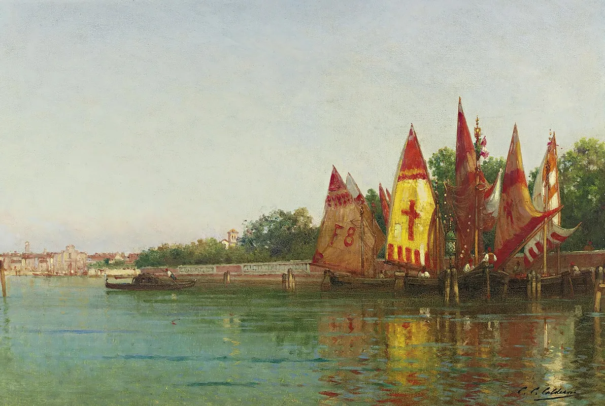 Sailboats In Venice by Charles Clement Calderon - Canvas Print