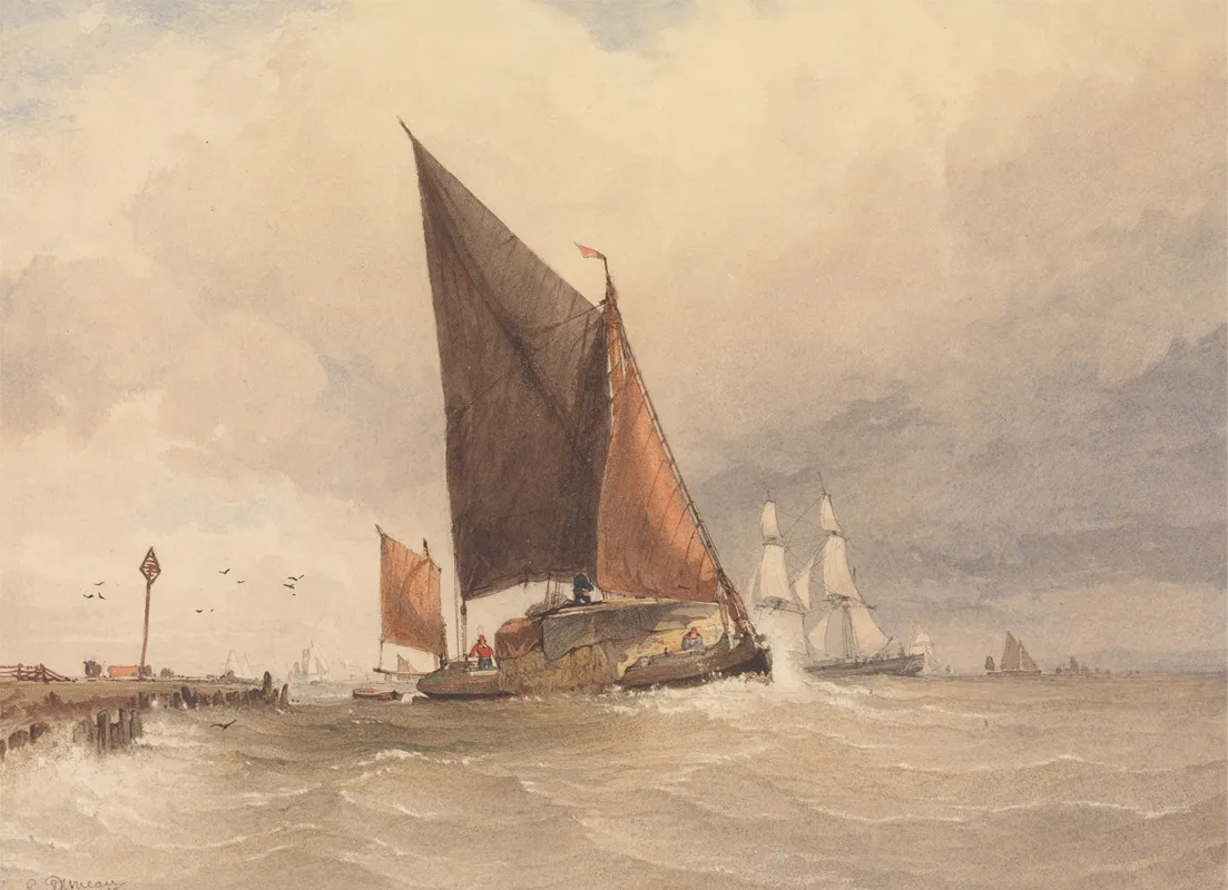 Sailing Barge At Sea by Edward Duncan - Canvas Print