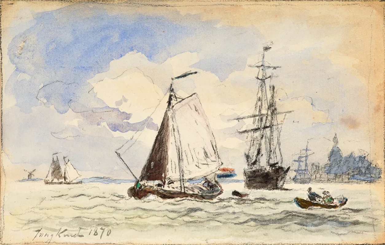 Sailing Boats In Dordrecht by Johan Barthold Jongkind - Canvas Print