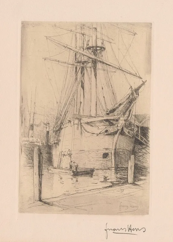Sailingboat At The Quay by Frans Hens - Canvas Print