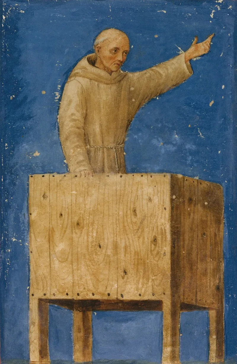 Saint Bernardino Preaching From A Pulpit