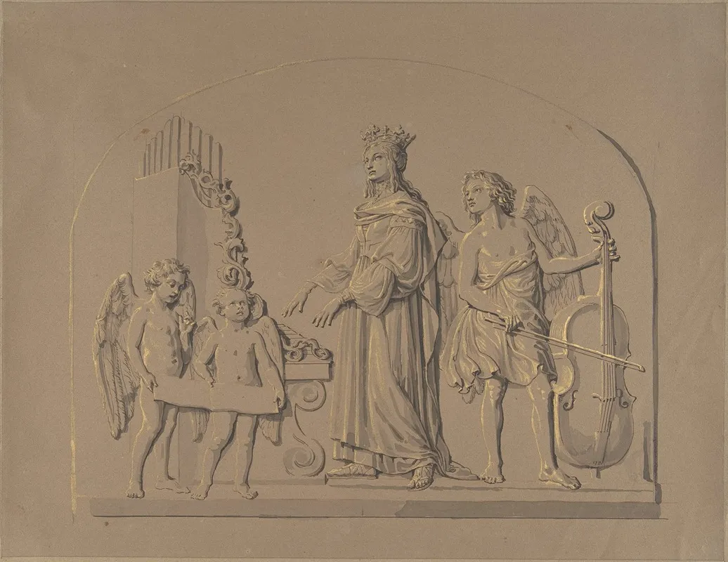 Saint Cecilia At The Organ Flanked By Angels Making Music 2 by Johann Gottfried Schadow - Canvas Print