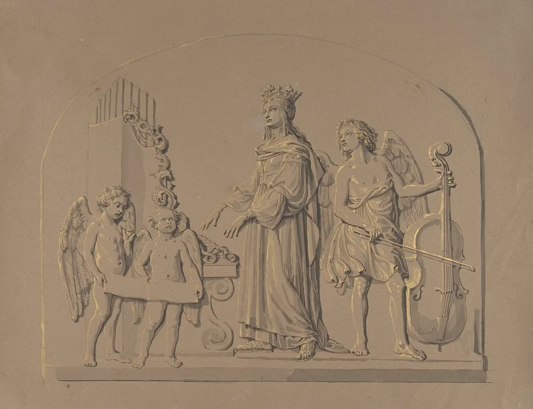 Saint Cecilia At The Organ Flanked By Angels Making Music by Johann Gottfried Schadow - Canvas Print